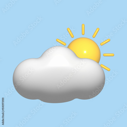 3D Sun and Cloud Icon: Partly Sunny Weather Graphic