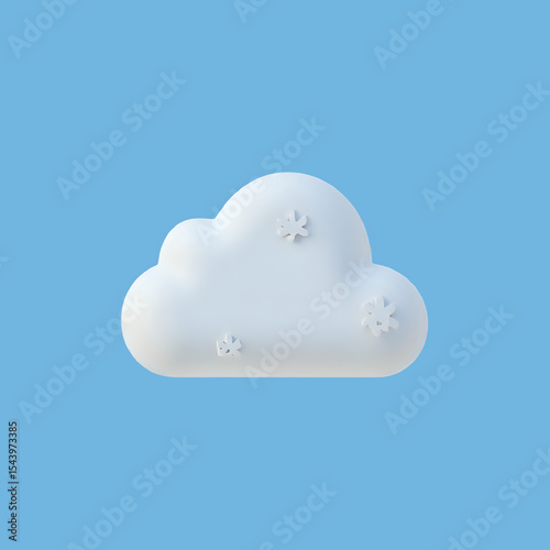 3D Render: Puffy Cloud with Snowflakes - Winter Weather Icon