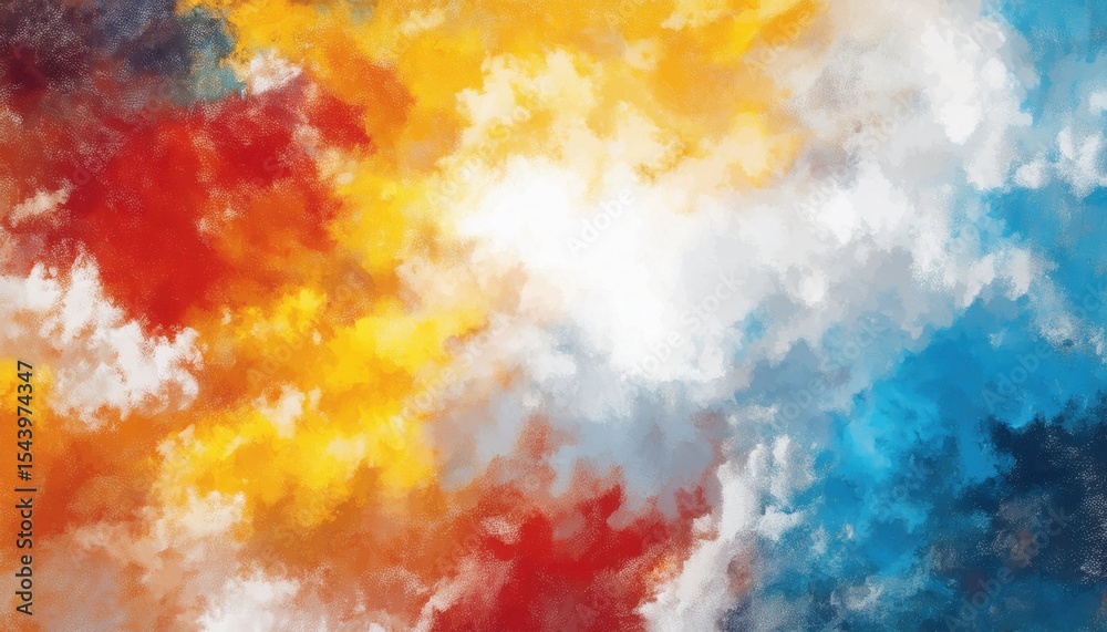 Obraz premium vibrant swirling abstract cloud in warm red, orange, blue and yellow hues with painterly texture for bold web design, print media, modern art, or creative branding