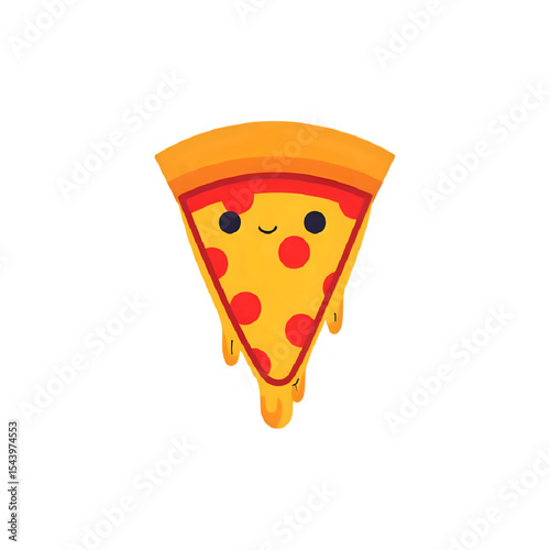 Cute Pizza Slice Illustration: Melty Cheese, Pepperoni, Cartoon Food Graphic