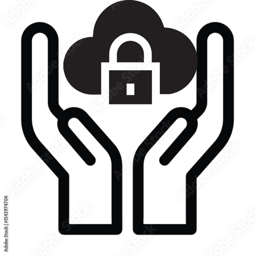 Cloud Security Icon with Hands and Padlock – Safe Data Storage, Cloud Protection and Secure Computing Symbol