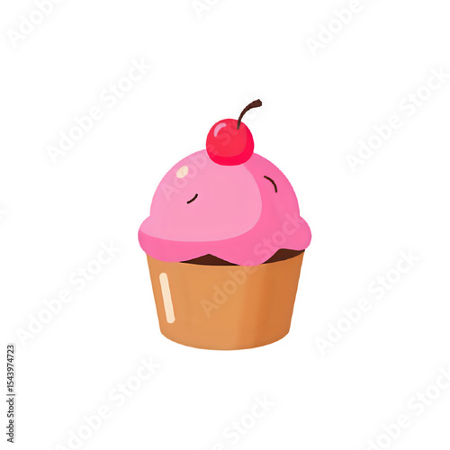 Pink Cupcake with Cherry Topping: Delicious Dessert Illustration