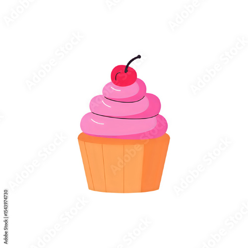 Pink Cupcake with Cherry Topping: Delicious Dessert Illustration