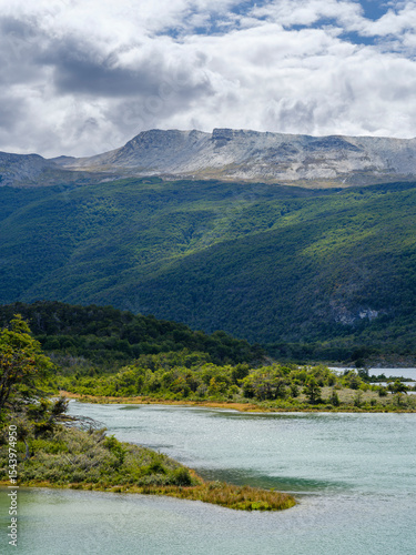 River Rio Lapataia. Landscape in the National Park Tierra del Fuego. South America, Argentina, Patagonia, Tierra del Fuego.