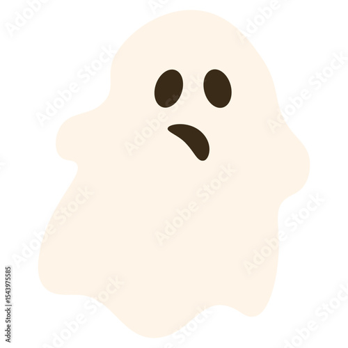 Surprised ghost illustration with wide eyes and open mouth. Halloween-themed flat vector character, isolated on white background. Perfect for fun spooky designs and kids graphics.