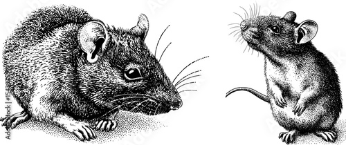 Engraved illustration of rat with big eyes for artistic designs and decor