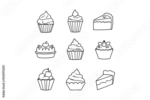 Cute Cupcake and Cake Slice Icons Hand Drawn Dessert Clipart for Bakers and Creators