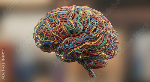 Colorful wired brain model representing neurodiverse wiring and cognitive processing variations