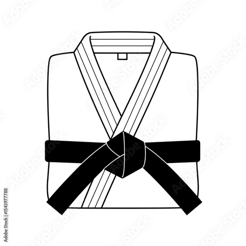 Martial arts uniform with black belt folded, symbol of discipline, vector illustration
