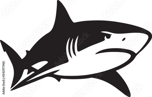 Shark vector silhouette powerful design, Marine predator graphic clean style