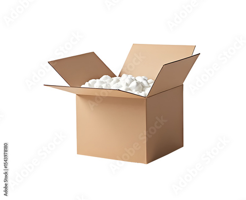 Angled View of Opened Light Brown Cardboard Product Box on White Background
