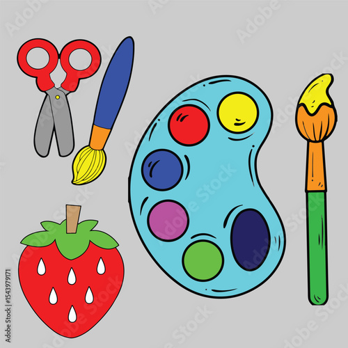 Pop art paint palette with vibrant paints sticker pop art style contour vector design
