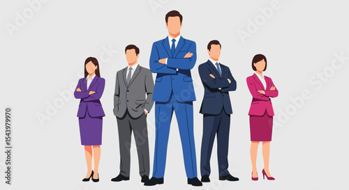 Group of Business Professionals in Suits, Standing Confidently Together