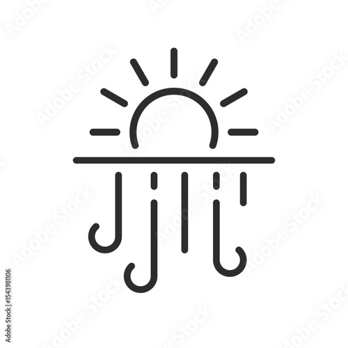 Flow warm wind icon. Linear vector illustration. Hot air of conditioner. Simple symbols. Air curtain. Sun and swirl lines. Heating concept.
