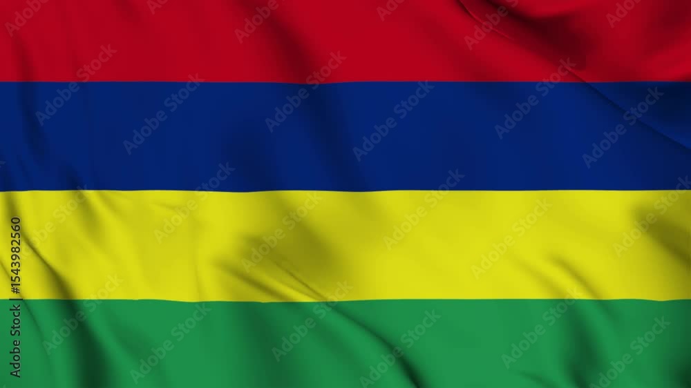 mauritius national flag video waving in wind. Realistic flag background. Close up view, perfect loop, 4K footage.