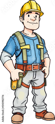 Cute builder watercolor vector illustration.