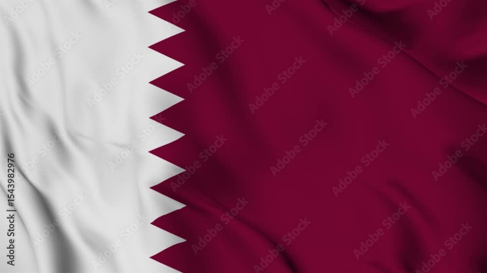 qatar national flag video waving in wind. Realistic flag background. Close up view, perfect loop, 4K footage.