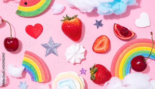 Y2K Collage Featuring Juicy Fruit, Glitter Stars, and Rainbow Stickers