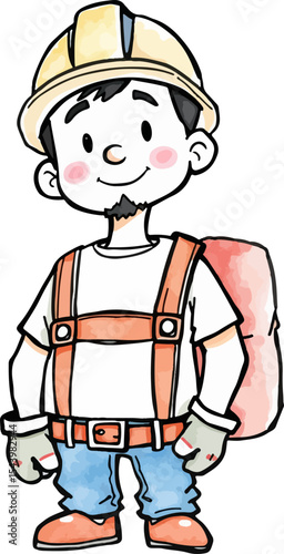 Cute builder watercolor vector illustration.