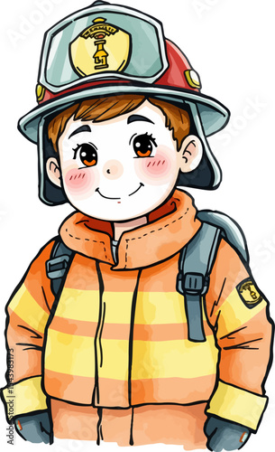 Cute firefighter vector illustration.