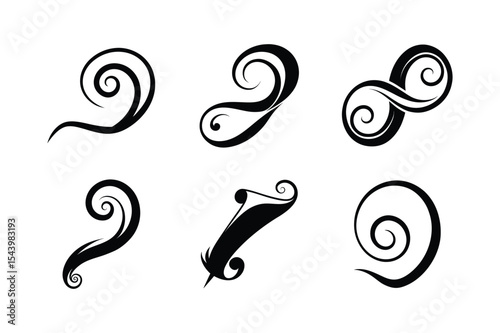 set of swirl silhouette vector illustration 
