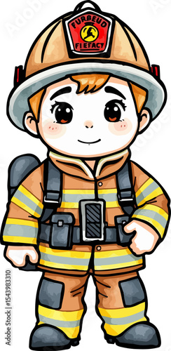 Cute firefighter vector illustration.