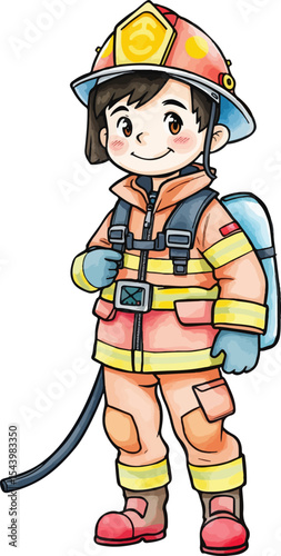Cute firefighter vector illustration.