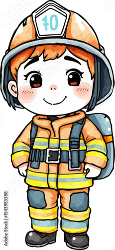Cute firefighter vector illustration.