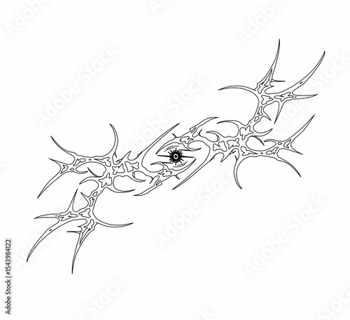 Neo tribal vector design with sharp, symmetrical blades and an occult eye symbol in the center. Perfect for tattoos and gothic