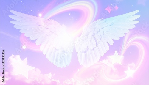 Y2K Collage with Angel Wings, Holographic Stars, and Cotton Candy Swirls
