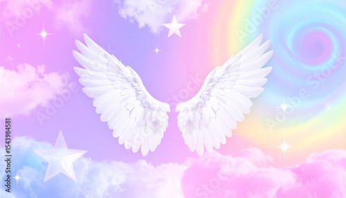 Y2K Collage with Angel Wings, Holographic Stars, and Cotton Candy Swirls
