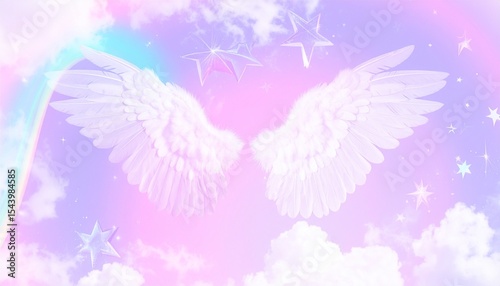 Y2K Collage with Angel Wings, Holographic Stars, and Cotton Candy Swirls