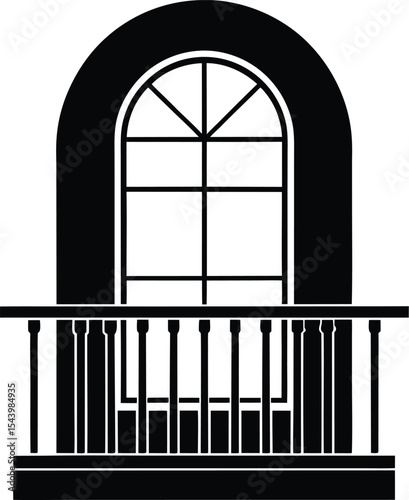 Elegant balcony window silhouette vector illustration