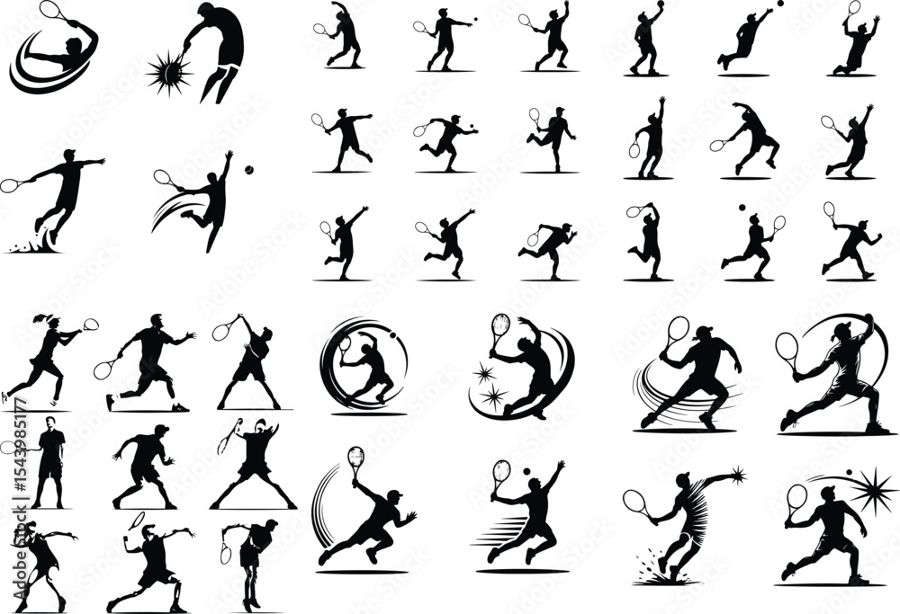 Tennis Player Serving Icon Silhouette Set – Sport Action Vector Pack Silhouette of Tennis Serve – Athlete Pose Icon Collection Tennis Player Serving Icon Silhouette Set – Sport Action Vector Pack Silhouette of Tennis Serve – Athlete Pose Icon Collection