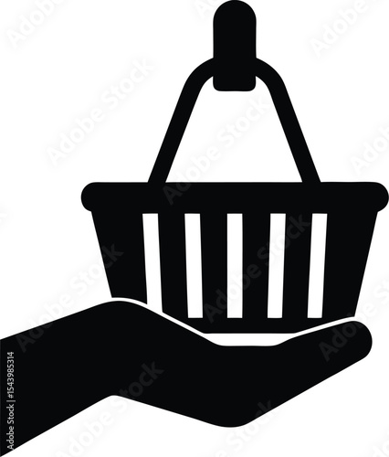 Hand holding basket silhouette vector illustration