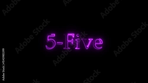 Glowing neon sign displaying the number five and the word five in glowing purple