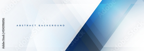 White modern abstract wide banner with blue line and geometric shapes. White and blue abstract background. Vector illustration