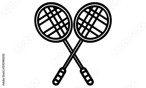 Badminton rackets vector illustration, silhouette icon for club use, shuttlecock equipment, athletic accessory, team sport logo, cutout, isolated shape, game concept.
