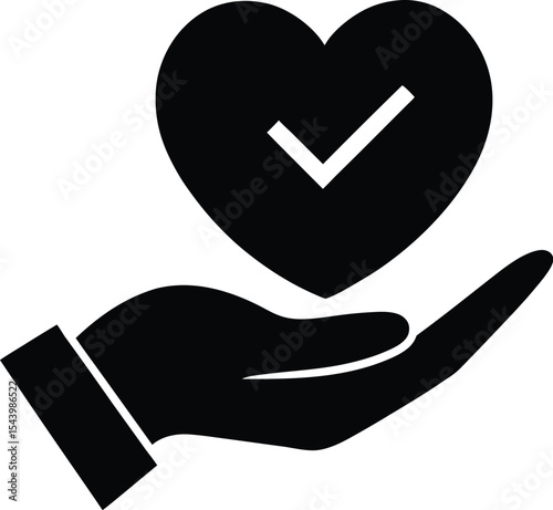 Hand holding heart check silhouette vector illustration