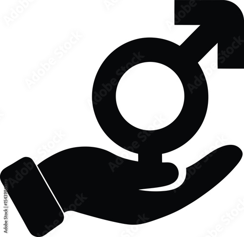 Hand holding male gender symbol silhouette vector illustration