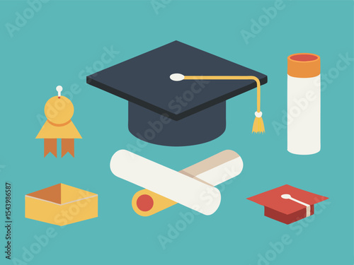 graduation cap and diploma vector