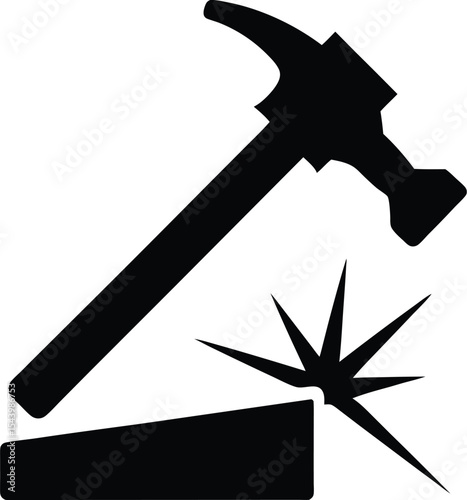 Hammer hitting nail silhouette vector illustration