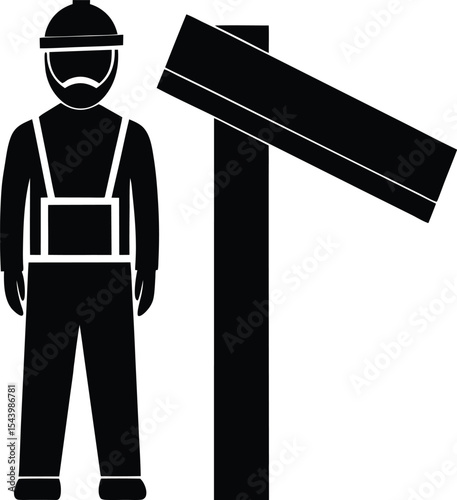 Worker installing a roof silhouette vector illustration