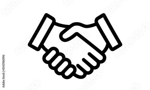 Handshake icon in line style for business agreement, corporate deal, collaboration, cooperation, negotiation, team success, client trust, communication, vector illustration.