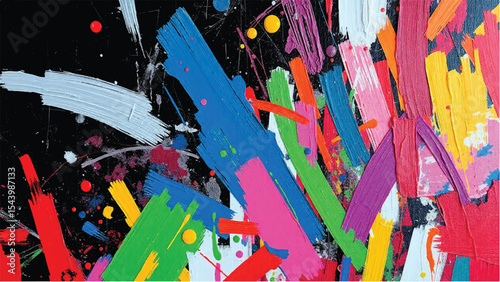 Abstract painting with vibrant multicolored brushstrokes.  Oil paint texture and thick brushstrokes. 