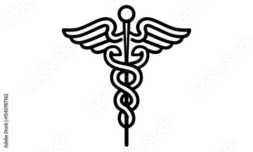Medical icon vector illustration, caduceus emblem, health logo, clinic sign, hospital care symbol, medicine concept, staff with snakes, emergency symbol, cutout, professional healthcare design.