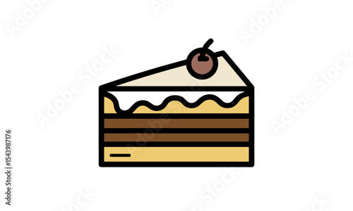 Cake slice icon, sweet chocolate dessert, colorful stroke icon, flat line illustration, bakery treat, confectionery, pastry, food art, vector illustration.