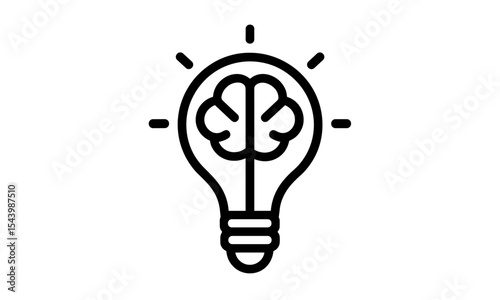 Brain inside bulb icon, idea and solution concept, creative innovation symbol, mind thinking, learning, vector illustration, cutout, isolated, imagination, science, development.
