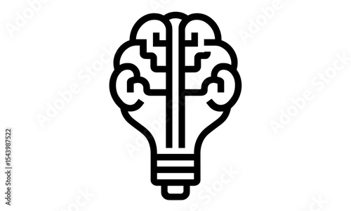 Light bulb with brain icon, symbol of innovation and idea, creative thinking, learning and mind, concept solution, education, vector illustration, isolated on white, imagination, png.