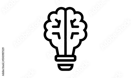Creative brain in light bulb, symbol of mind, idea, innovation, solution, thinking, education concept, line icon design, vector illustration, inspiration, imagination, cognition, png.